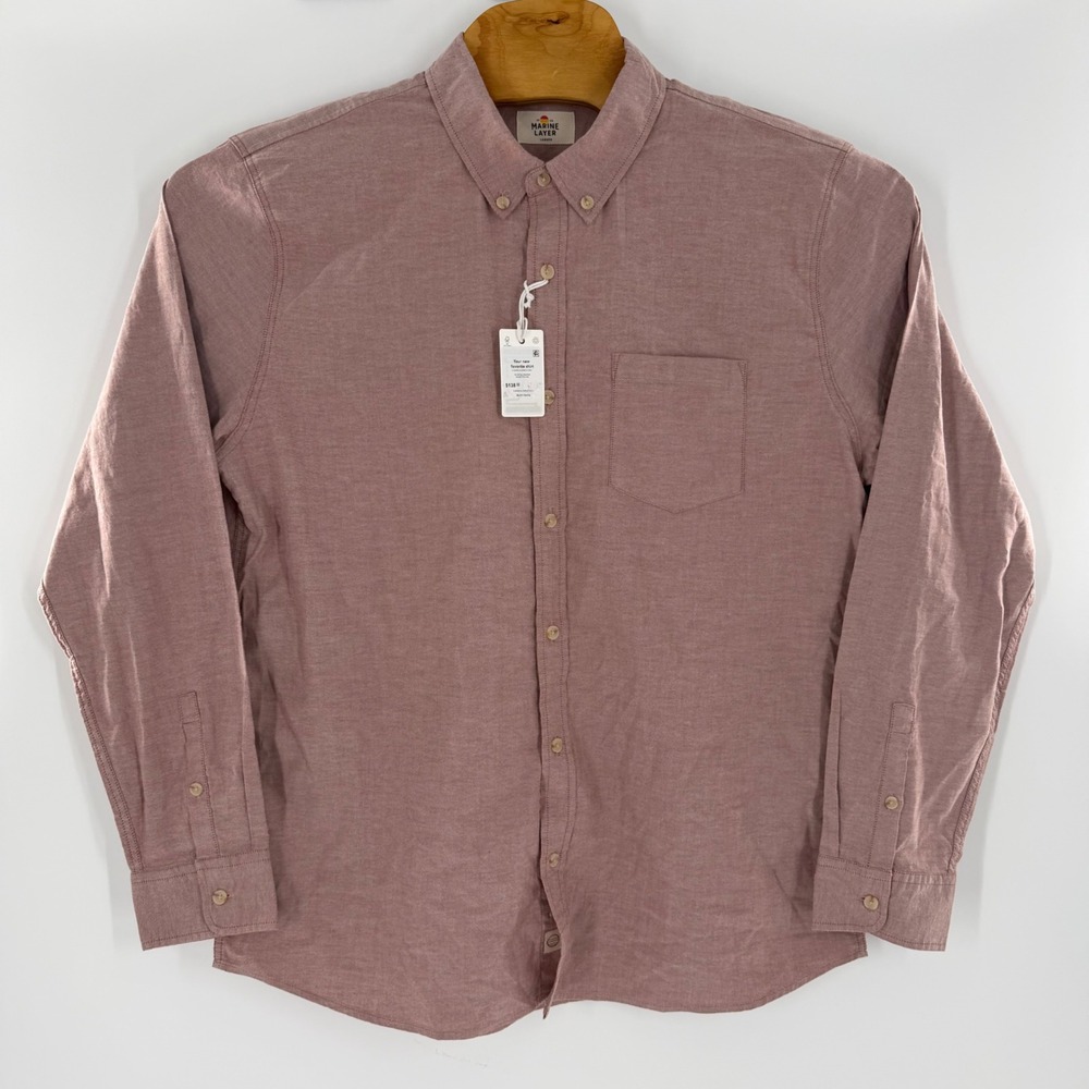 Marine Layer Mens Large Oxford Button Down Shirt Mauve Pink Long Sleeve Pocket